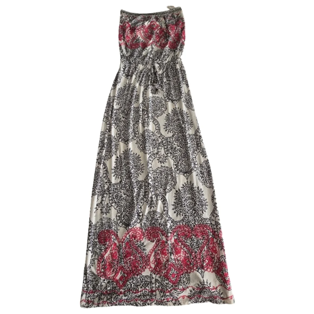 Hale Bob Strapless Maxi Dress Black White Paisley Pink Embroidered Drawstring S - Picture 3 of 14
